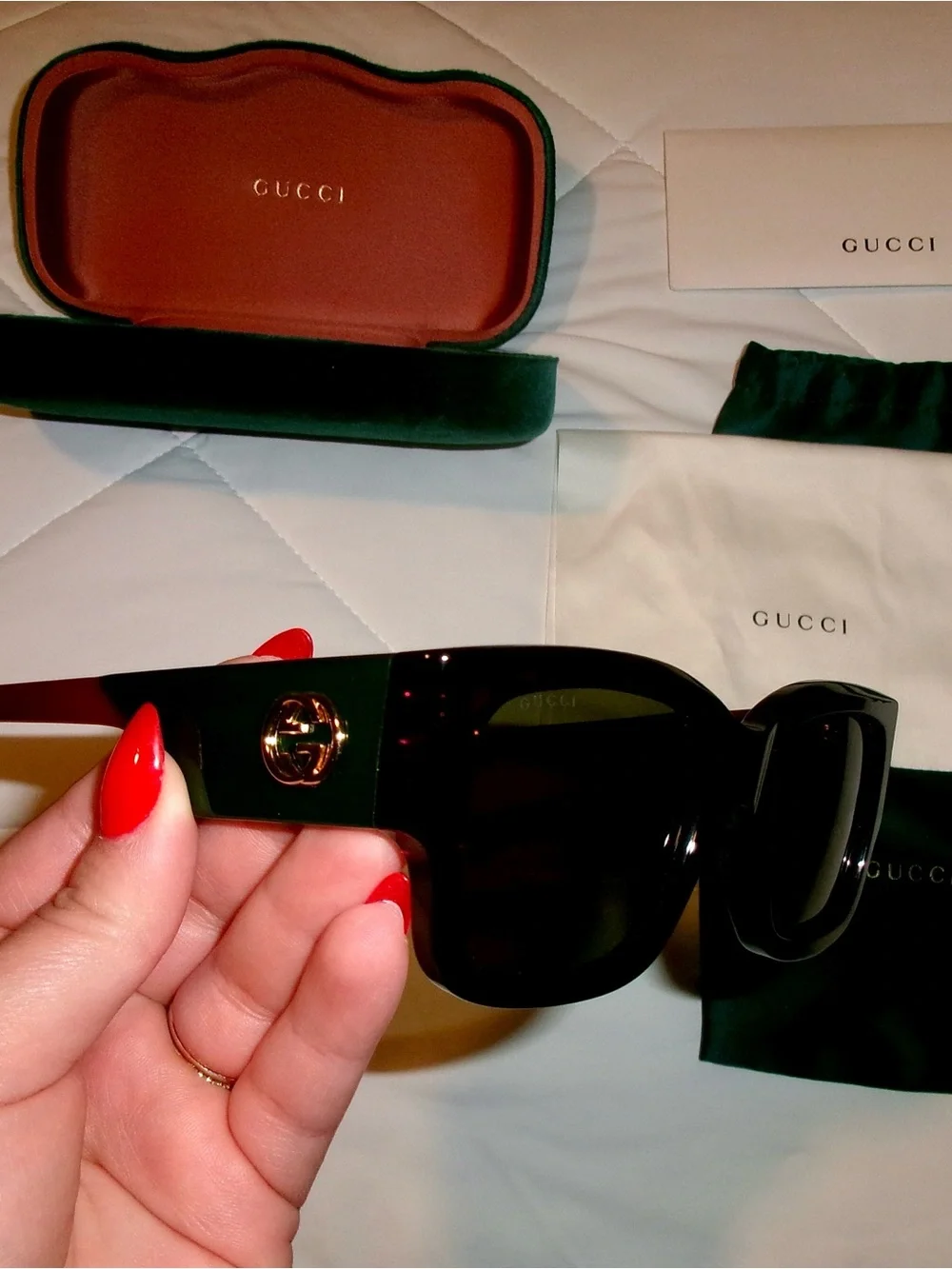Gucci Men's Brown Frame Sunglasses with Green Velvet Case
